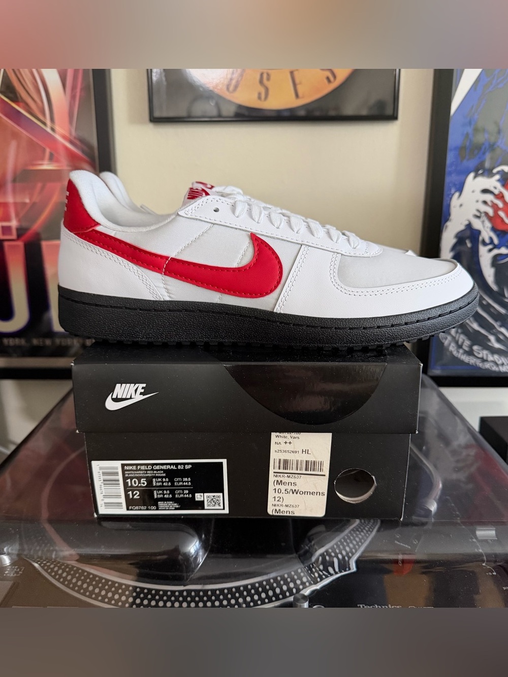 Nike Men’s White Sneakers with Red Swoosh and Black Sole